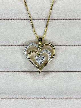 N030 | Natural Diamond Gold Double Heart Necklace
